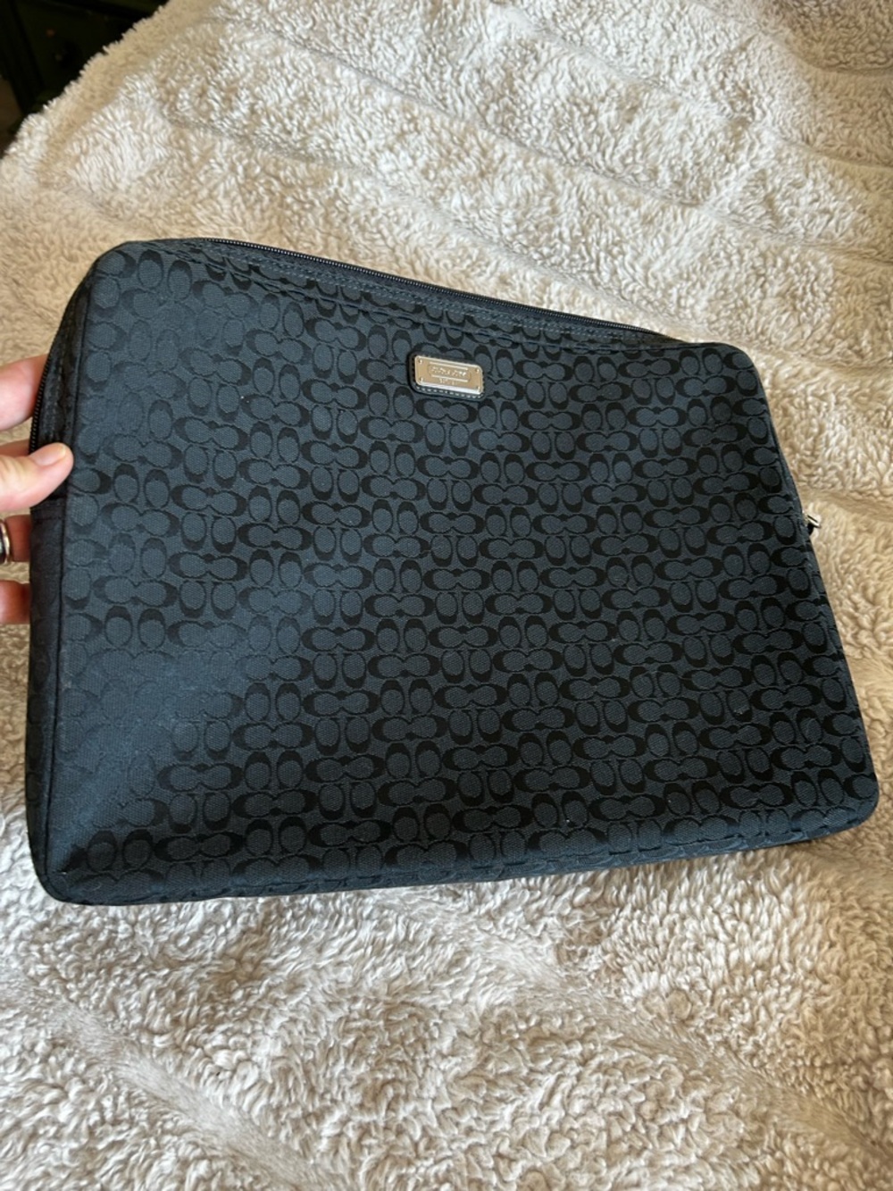 Coach Black Signature Pattern Laptop Sleeve
